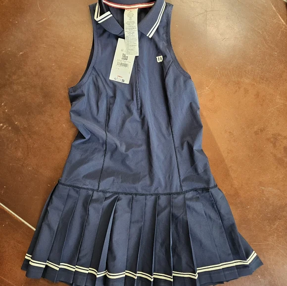 Nwt Wilson Ellis Navy Drop waist Pleated Preppy Tennis Dress s